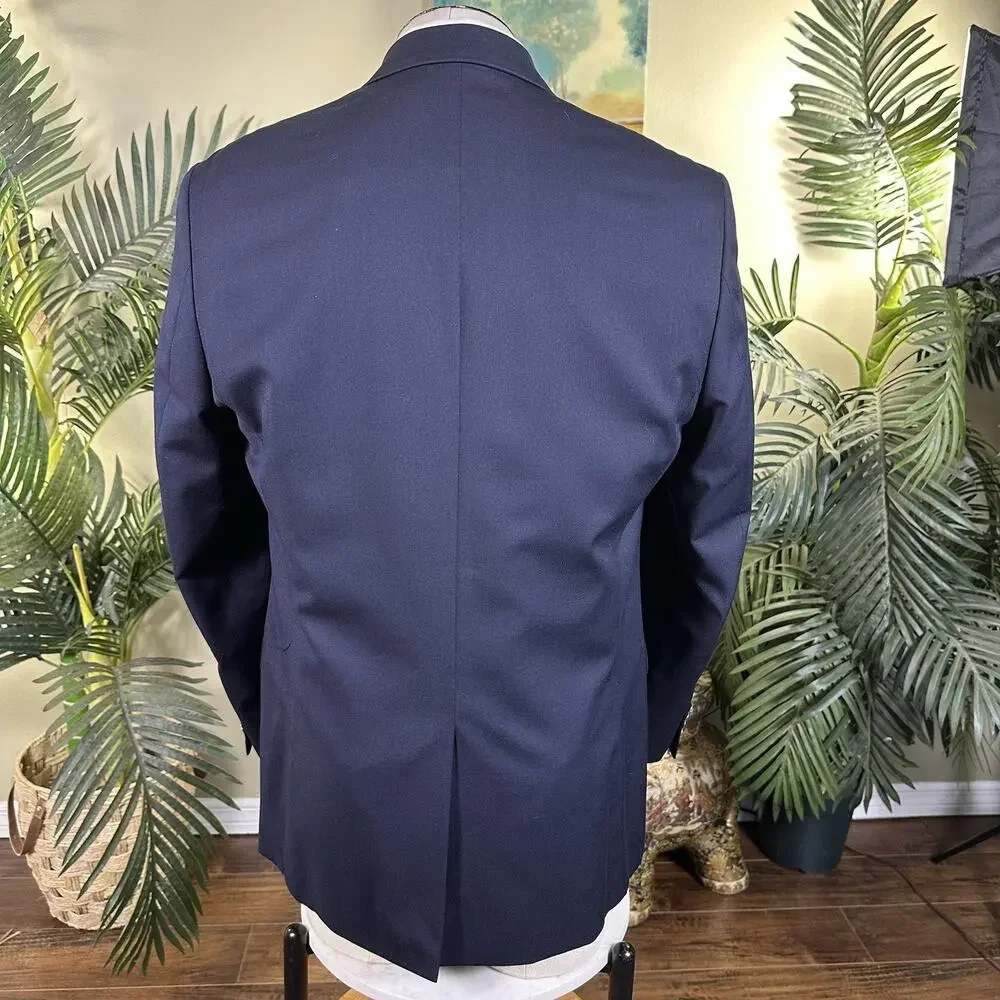 Michael Kors 42L Black Wool 70 poly 30 Blazer Antique silver buttons Excellent
